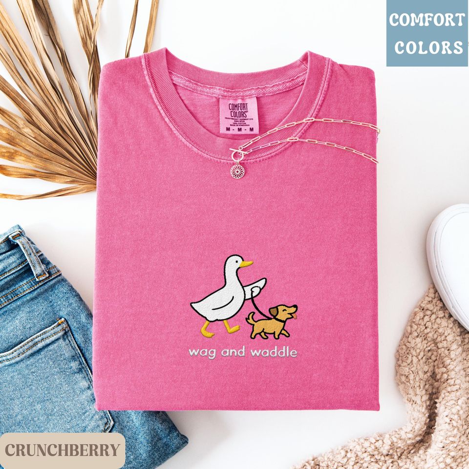 Silly Goose Comfort Colors Tee, Funny Dog Lover Shirt, Embroidered Animal Gift, Quirky Pet Parent Tee, Cute Goose Shirt Dog Mom Gift for Her