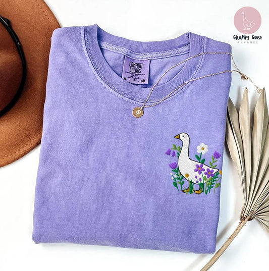 Embroidered Goose Shirt, Cottagecore & Nature shirts, Funny Goose comfort colors shirt, Wildflower, Goose lover gift, Gift for girlfriend