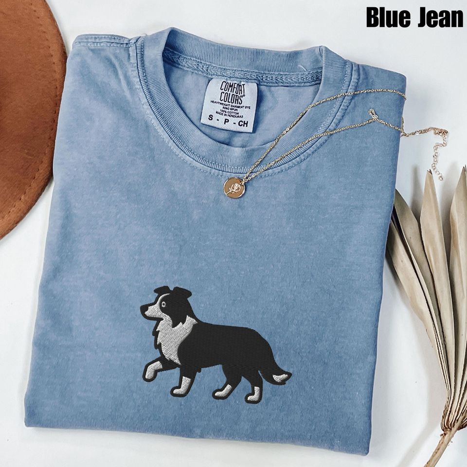 Embroidered Border Collie Comfort Colors Shirt, Herding Dog Lover Tee, Agility Trainer Gift, Dog Parent Tee, Ranch Dog Top, Rescue Dog Gift