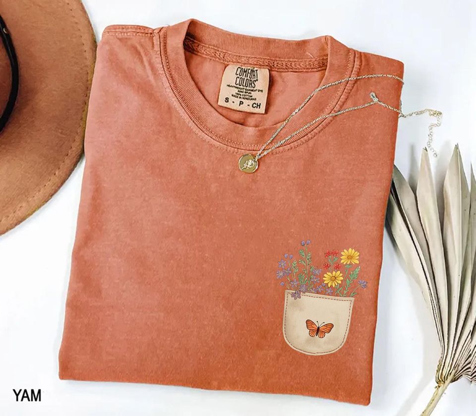 Comfort Colors Wild Flowers Pocket Shirt, Wildflower Tshirt, Floral Shirt, Botanical Shirt, Flower Shirt, Nature Lover Shirt, Ladies Shirts