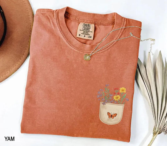 Comfort Colors Wild Flowers Pocket Shirt, Wildflower Tshirt, Floral Shirt, Botanical Shirt, Flower Shirt, Nature Lover Shirt, Ladies Shirts