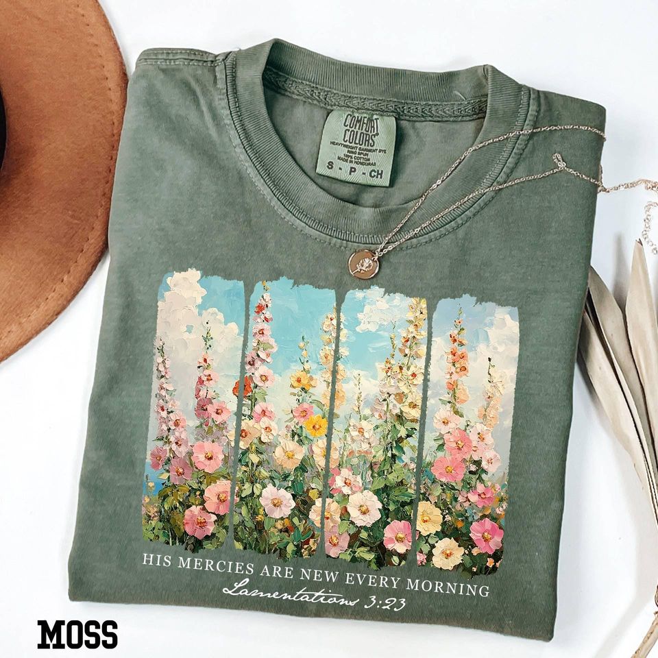 Religious Comfort Colors Christian Shirt, Inspirational Women Clothing, Faithful Bible Verse Shirts, His Mercies Are New Every Morning