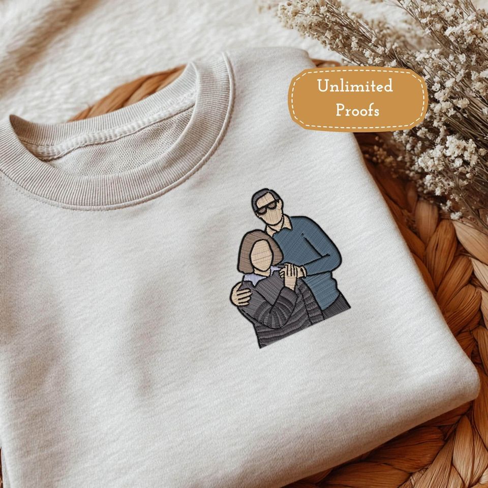 Custom Sweatshirt Using Family Portrait Custom Embroidered Hoodie Family Picture Personalized Photo Crewneck Gifts for Mom and Dad