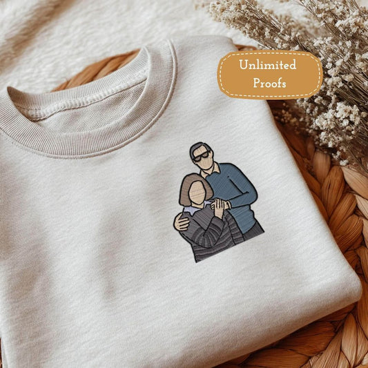 Custom Sweatshirt Using Family Portrait Custom Embroidered Hoodie Family Picture Personalized Photo Crewneck Gifts for Mom and Dad