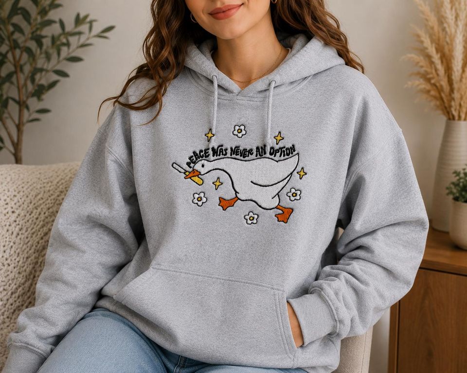 Organic Embroidered Goose Hoodie Unisex
