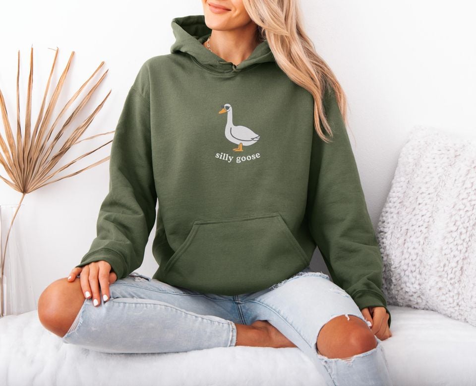 Silly Goose Embroidered Hoodie, Playful Quirky Animal Hoodie