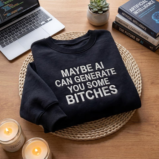 Embroidered Maybe AI Can Generate You Some Bitches Sweatshirt, Funny Tech Humor Pullover, Sarcastic Programmer Hoodie, Gift Tshirt Tee