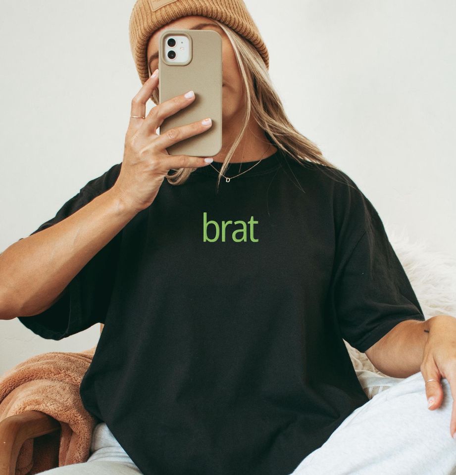 Brat Shirt, Embroidered Brat Comfort Colors TShirt, Trendy Lime Green Brat Crewneck Tee, Brat T-shirt,  Brat Merch, Summer Brat Crew