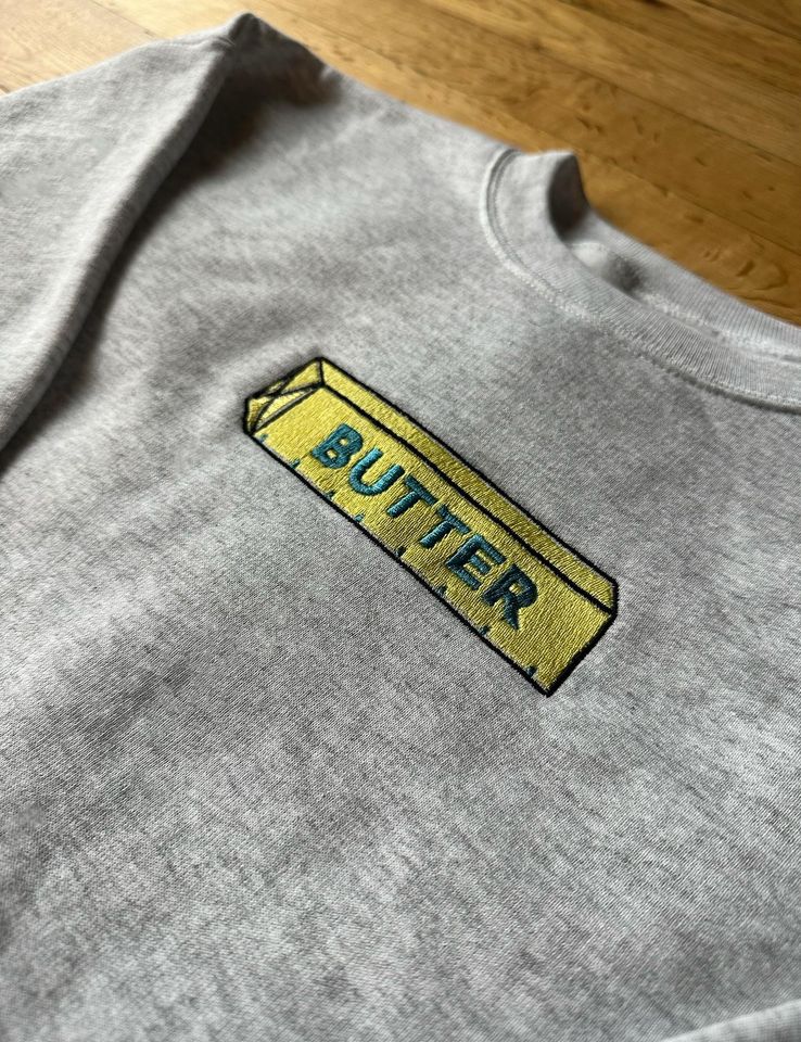 Embroidered Butter Sweatshirt: Cozy Unisex Foodie Pullover