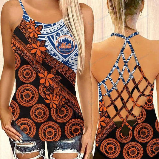 NY Mets Baseball Sport Criss Cross Tank Top
