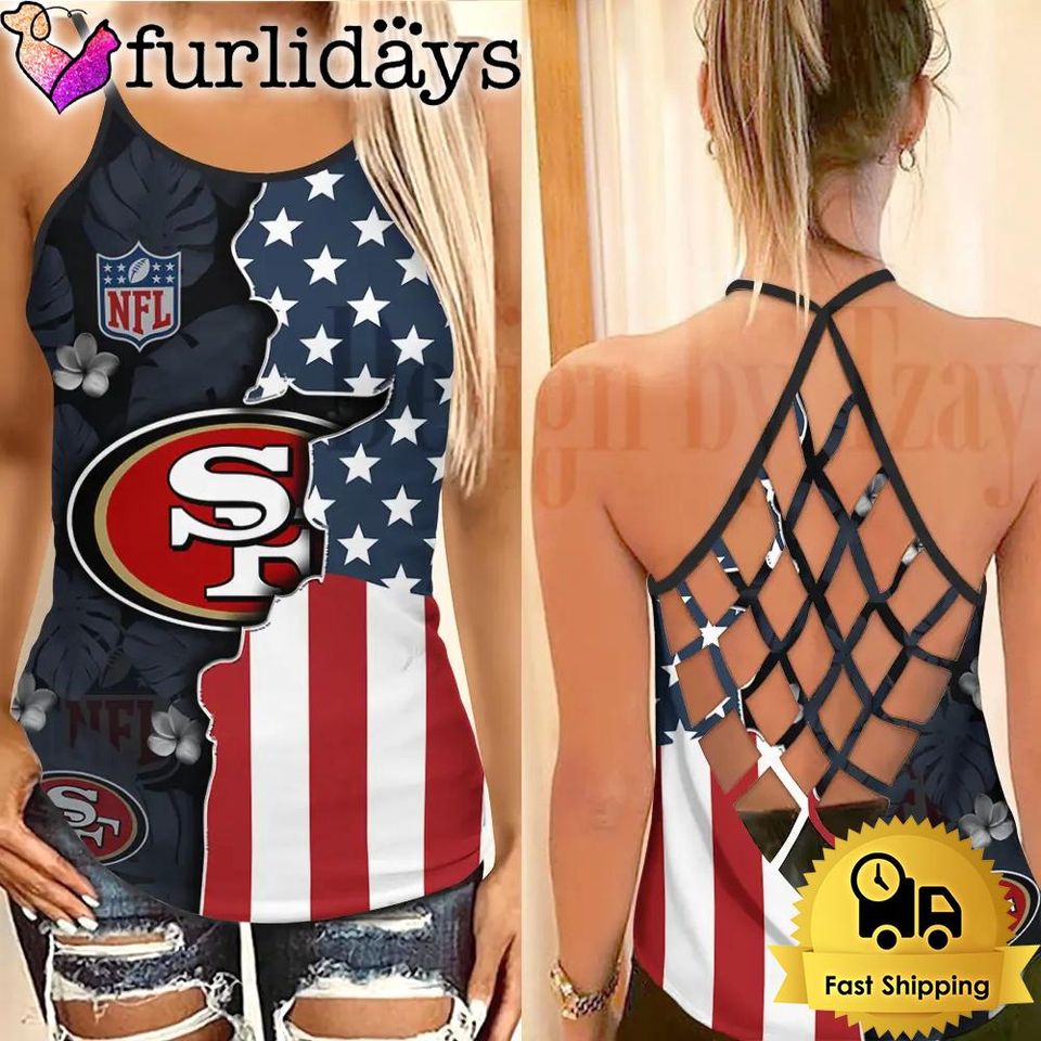San Francisco Football American Flag Criss Cross Tank Top