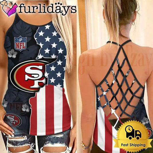 San Francisco Football American Flag Criss Cross Tank Top