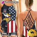 Minnesota Football American Flag Criss Cross Tank Top