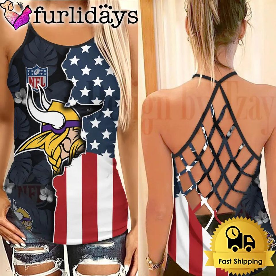 Minnesota Football American Flag Criss Cross Tank Top