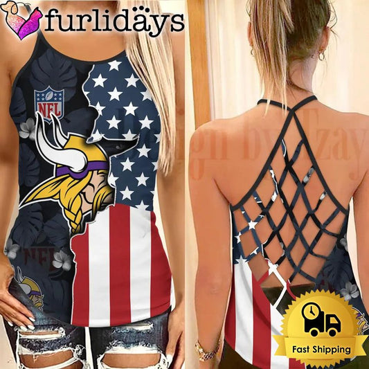 Minnesota Football American Flag Criss Cross Tank Top