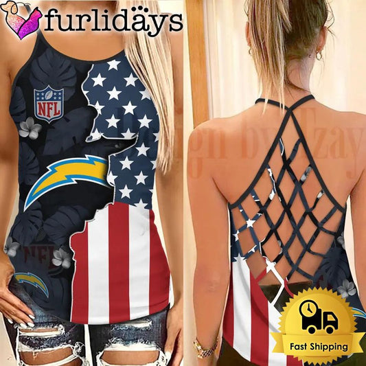 LA Chargers American Flag Criss Cross Tank Top