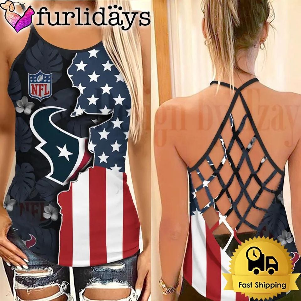 Houston American Flag Criss Cross Tank Top