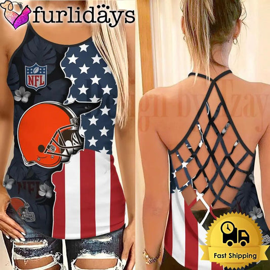 Browns American Flag Criss Cross Tank Top