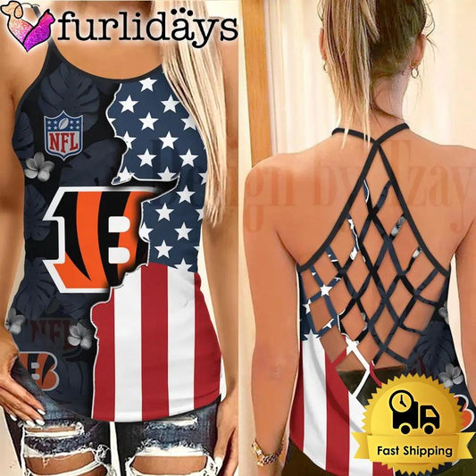 Cincinnati American Flag Criss Cross Tank Top