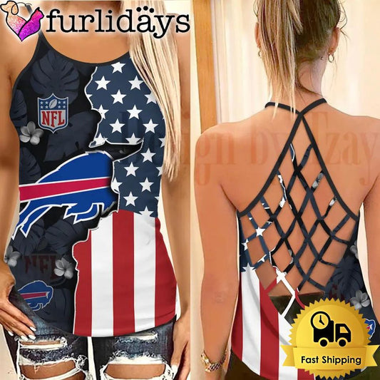 Buffalo American Flag Criss Cross Tank Top