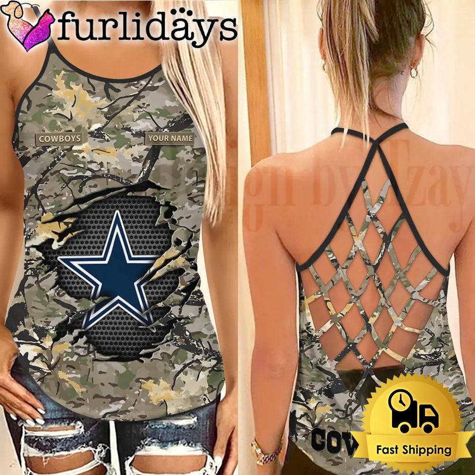 Dallas Women's Camo Criss Cross Tank Top
