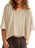 Womens Oversized T-Shirts Cropped Summer Casual Short Sleeve Loose Fit Tee Tops