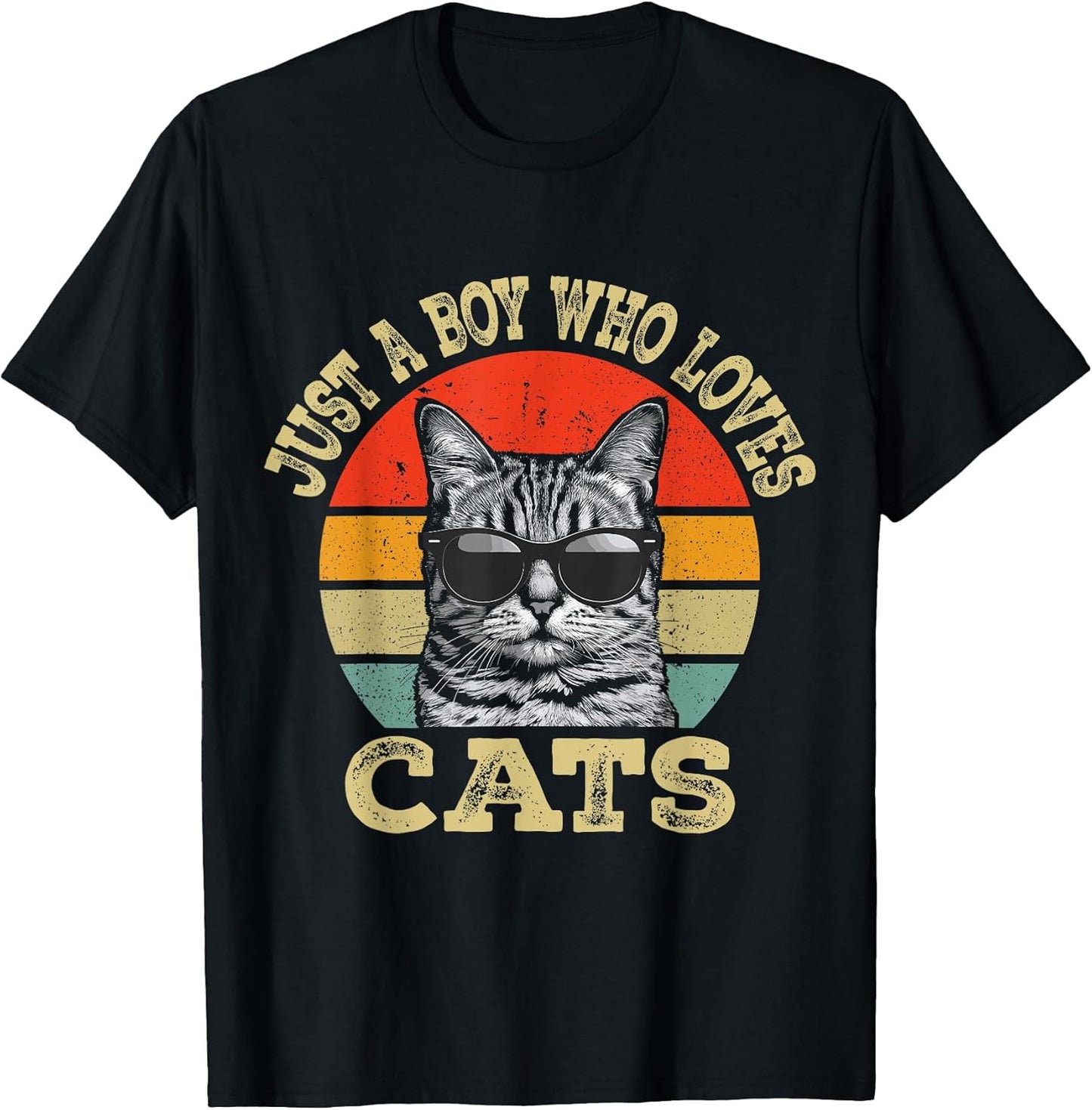 Vintage Just A Boy Who Loves Cats Boy Kid Cat Lover for Boys T-Shirt