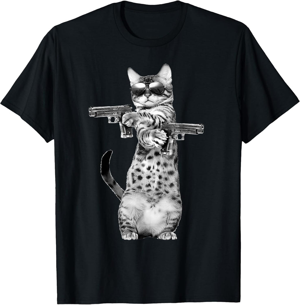 Funny Cat with Guns, Cats Lover T-Shirt