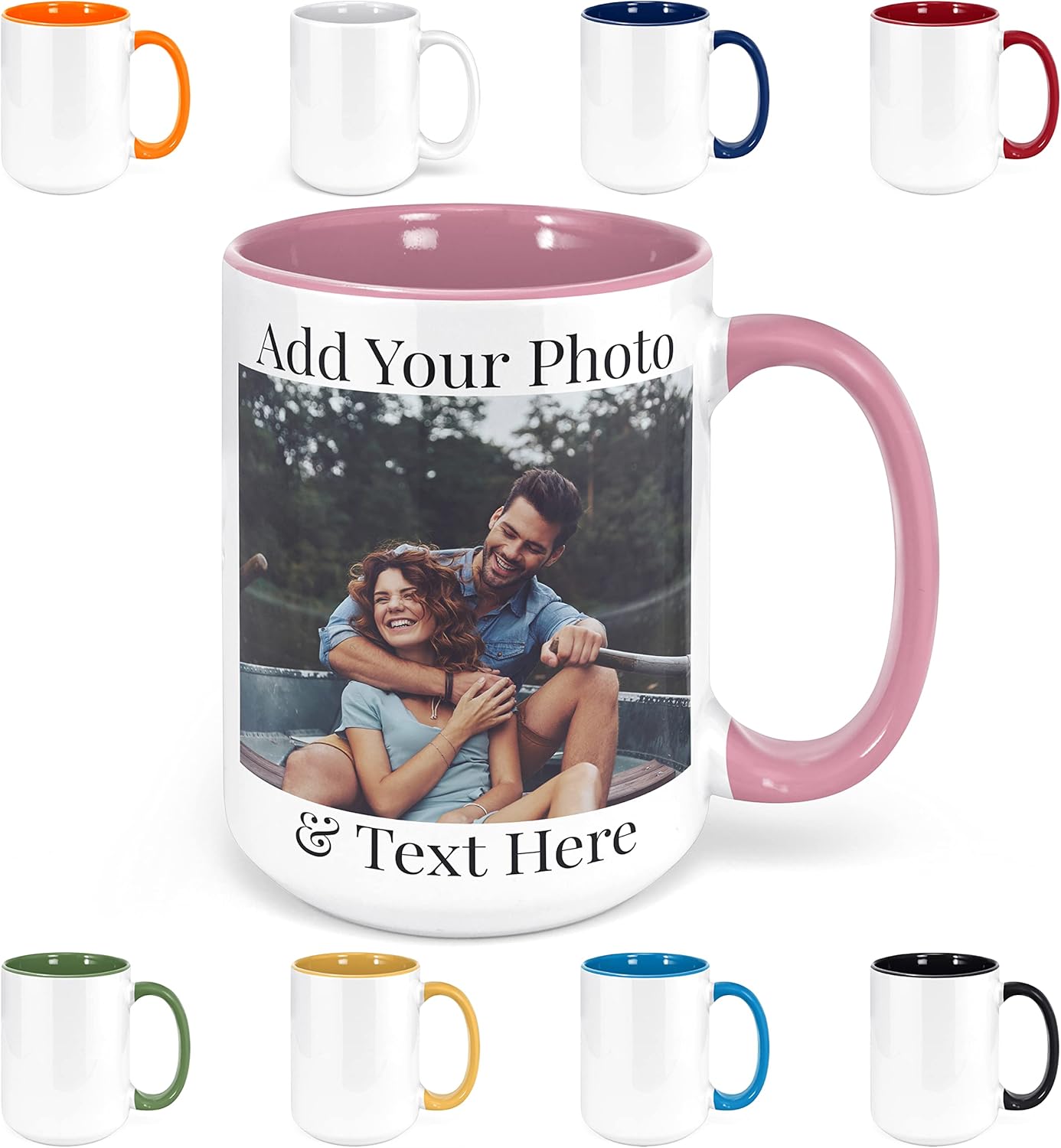 Personalized Coffee Mug - Ceramic 15 oz Custom Mug with Photo - Double Sided Print, Funny, Pink