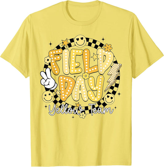 Field Day Yellow Team Retro Competiion Smile Face Lightning T-Shirt