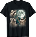 Raccoon | 3 Racoons Howling at Moon Funny Weird Cursed T-Shirt
