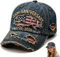 250 Anniversary USA Hat USA 250th Anniversary hat Adjustable Embroidered Ripped Denim Baseball Cap for Men Women
