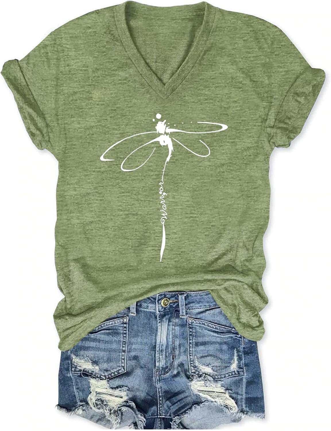 Women's T-Shirts V-Neck Boho Flowers Wildflowers Graphic Tees Shirts Cute Casual Summer Tops Short Sleeve T Shirt