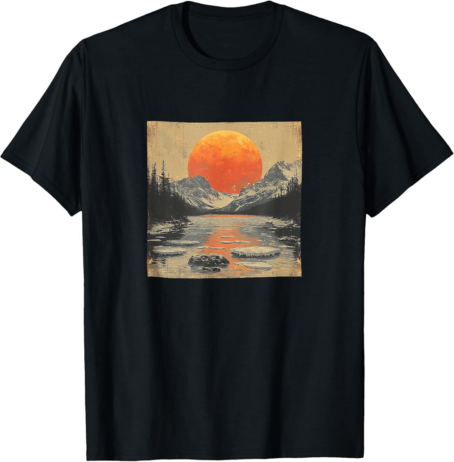 Lake With Floating Ice Vintage Landscape Merch