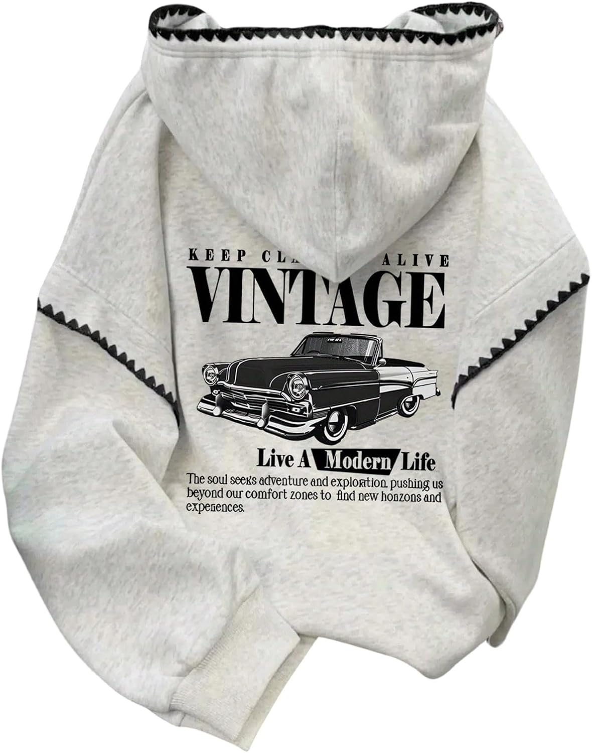 Women's Letter Graphic Oversized Hoodie Long Sleeve Drawstring Pullovers Crop Sweatshirt