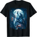 Wolf 4th of July Howling Wolves Under Moon Tee
