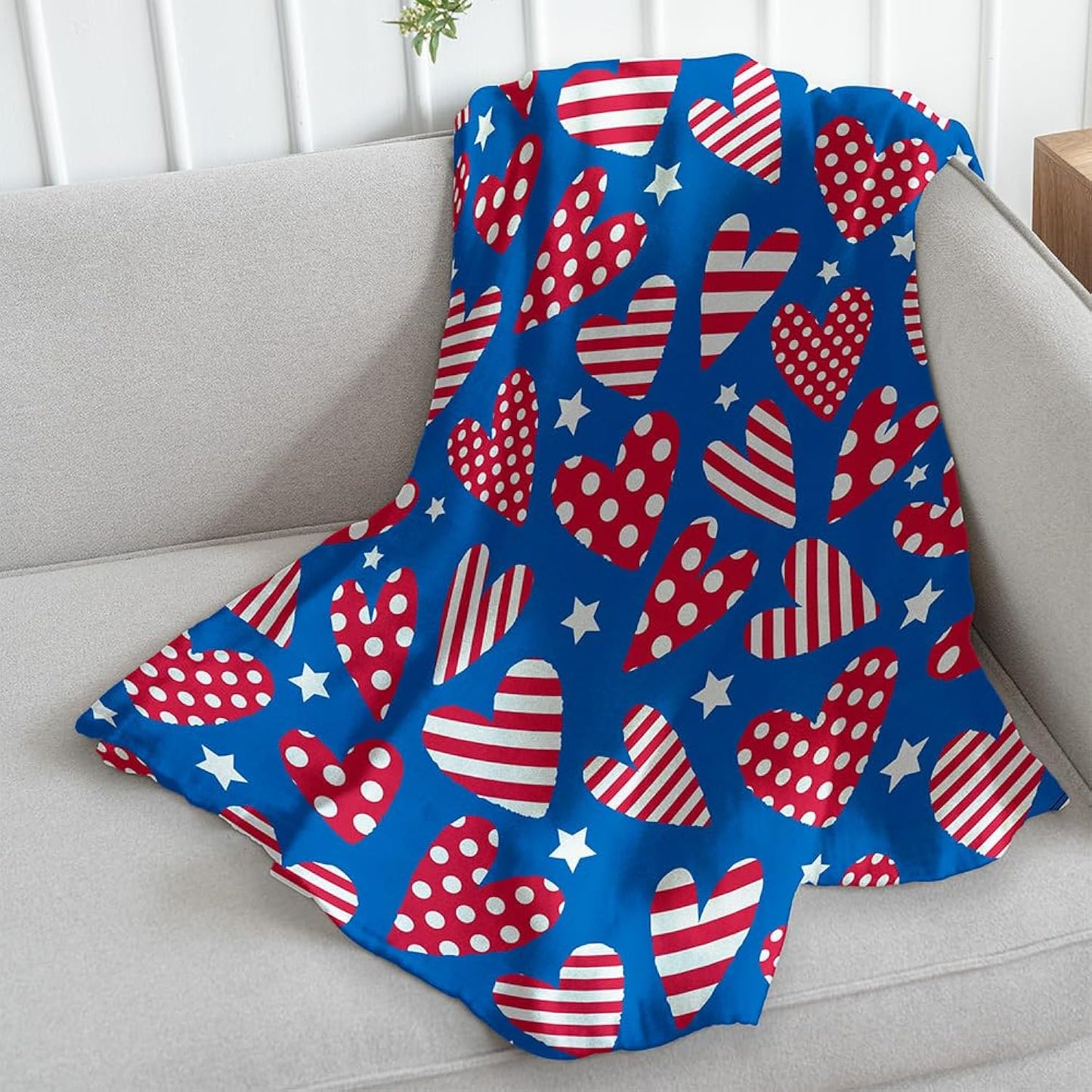 USA Hearts & Stars Super Soft Throw Blanket - 50x60 Throw Blanket for Bedroom, Living Room, Spring Time, Holidays, Kids, Babies, Adults & Decor, Gifts - USA Blankets
