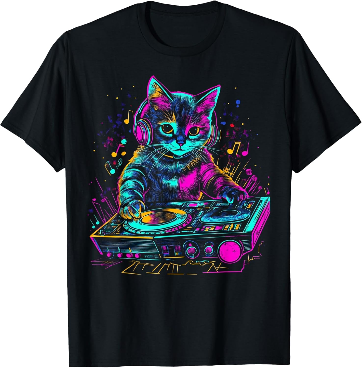DJ Cat Techno EDM Rave Graphic Tee Men Womens Kids