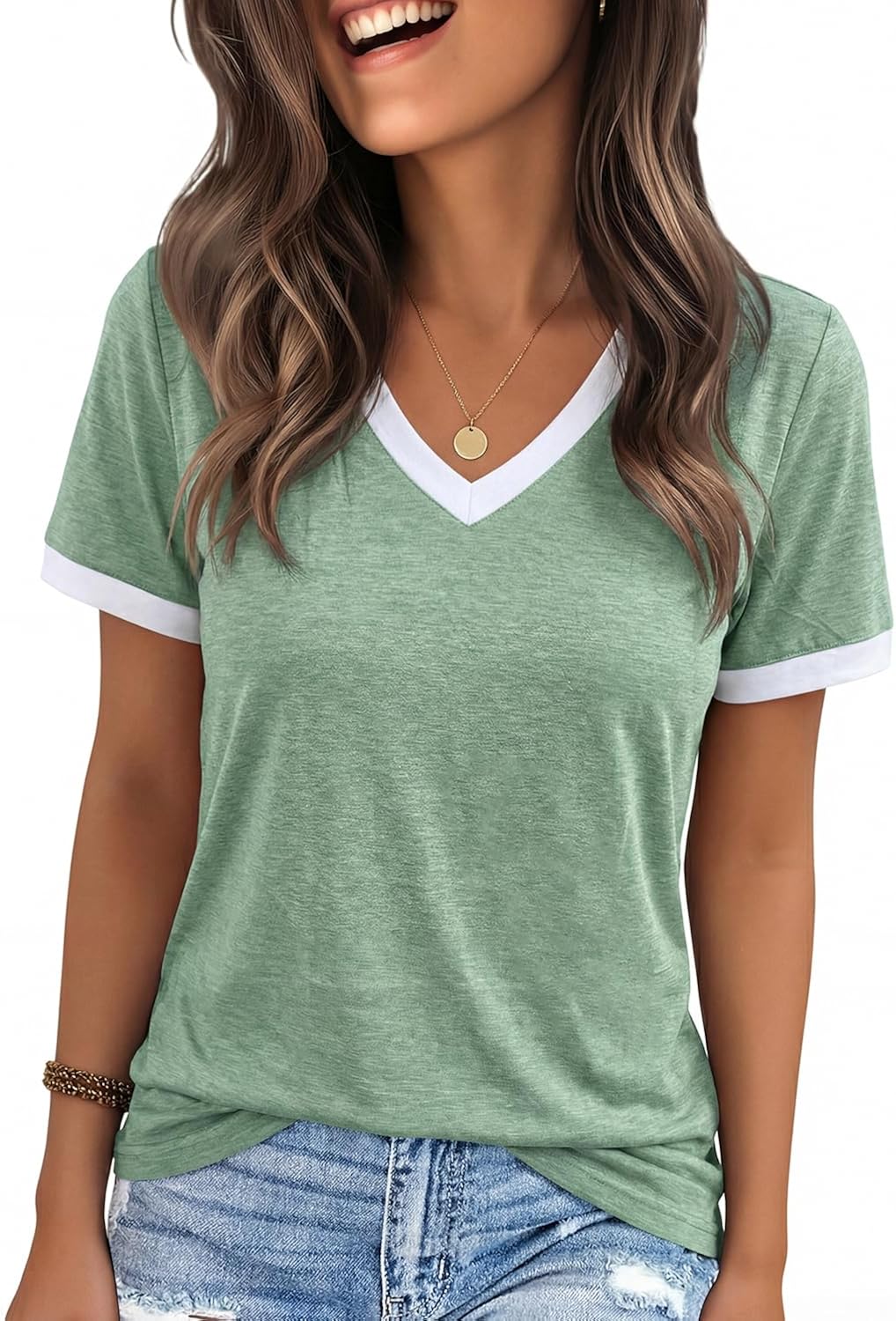Womens T Shirts Graphic Tees Spring Short Sleeve V Neck Funny Letter Print Casual Loose Cute Summer Tops