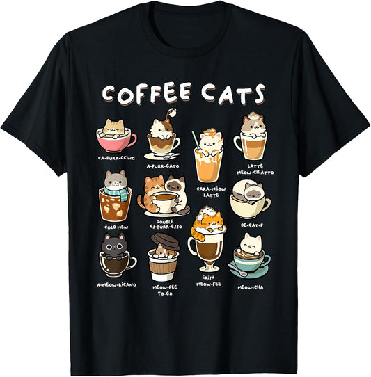 Cute Coffee Cats Kawaii Pun Funny Cat Lover Barista T-Shirt