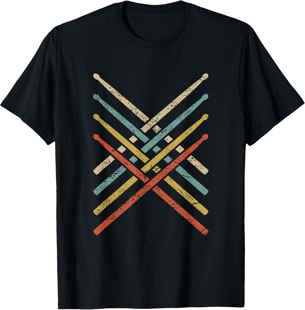 Retro Vintage Drummer 70s 80s Distressed Drum Sticks T-Shirt