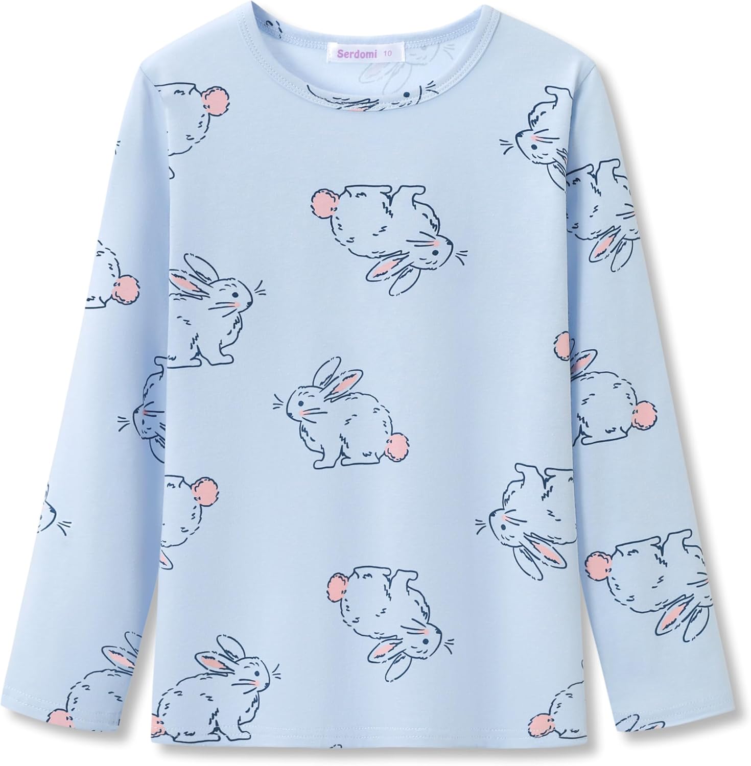 Girls Long Sleeve T-Shirt - Soft Tops Pink Cute Cat Graphic Tee Size 6-14
