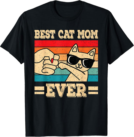 Best Cat Mom Ever Funny Vintage Kitten Lover Retro Women T-Shirt