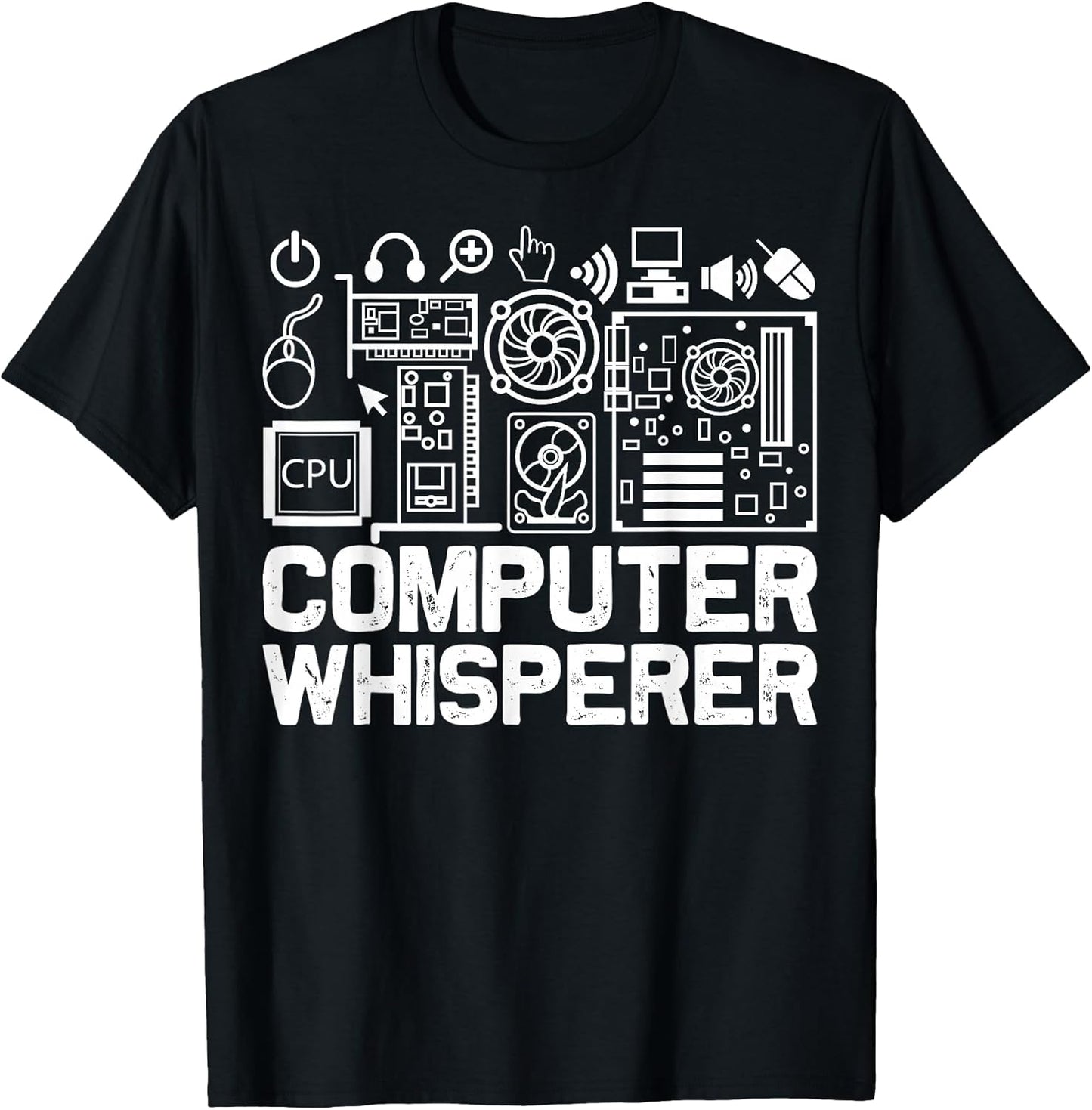 Unisex-Kids and Adults Black Modern Casual Gaming Computer Whisperer T-Shirt