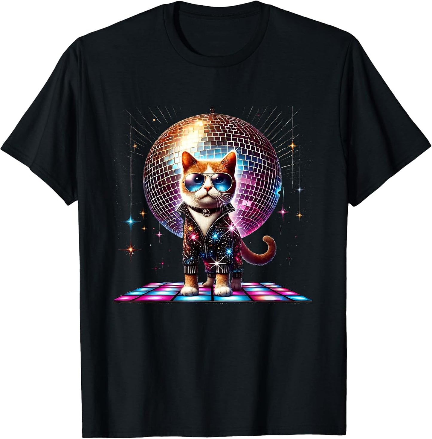 Dancing Cat Disco Ball Kitten Kitty Lover Funny Party Animal T-Shirt