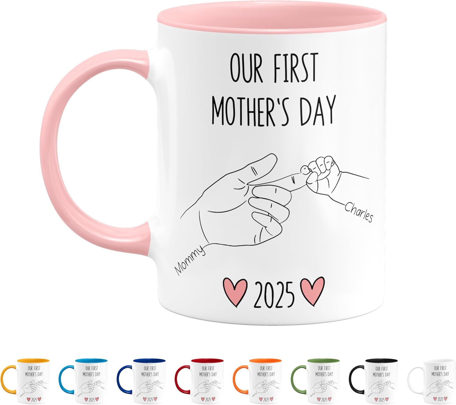 Personalized Our First Mother's Day Mug, Custom New Mom Gift from Baby 2025, Customized 1st Mothers Day Coffee Cup w/Mom and Baby Names