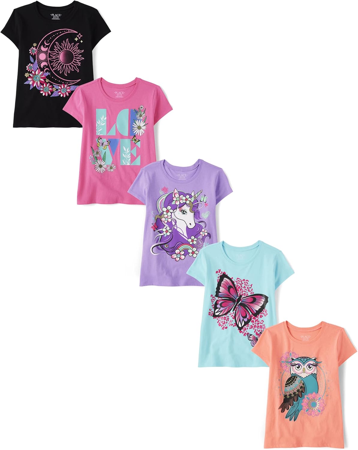 Girls' Short Sleeve Graphic T-shirts (5-Pack)