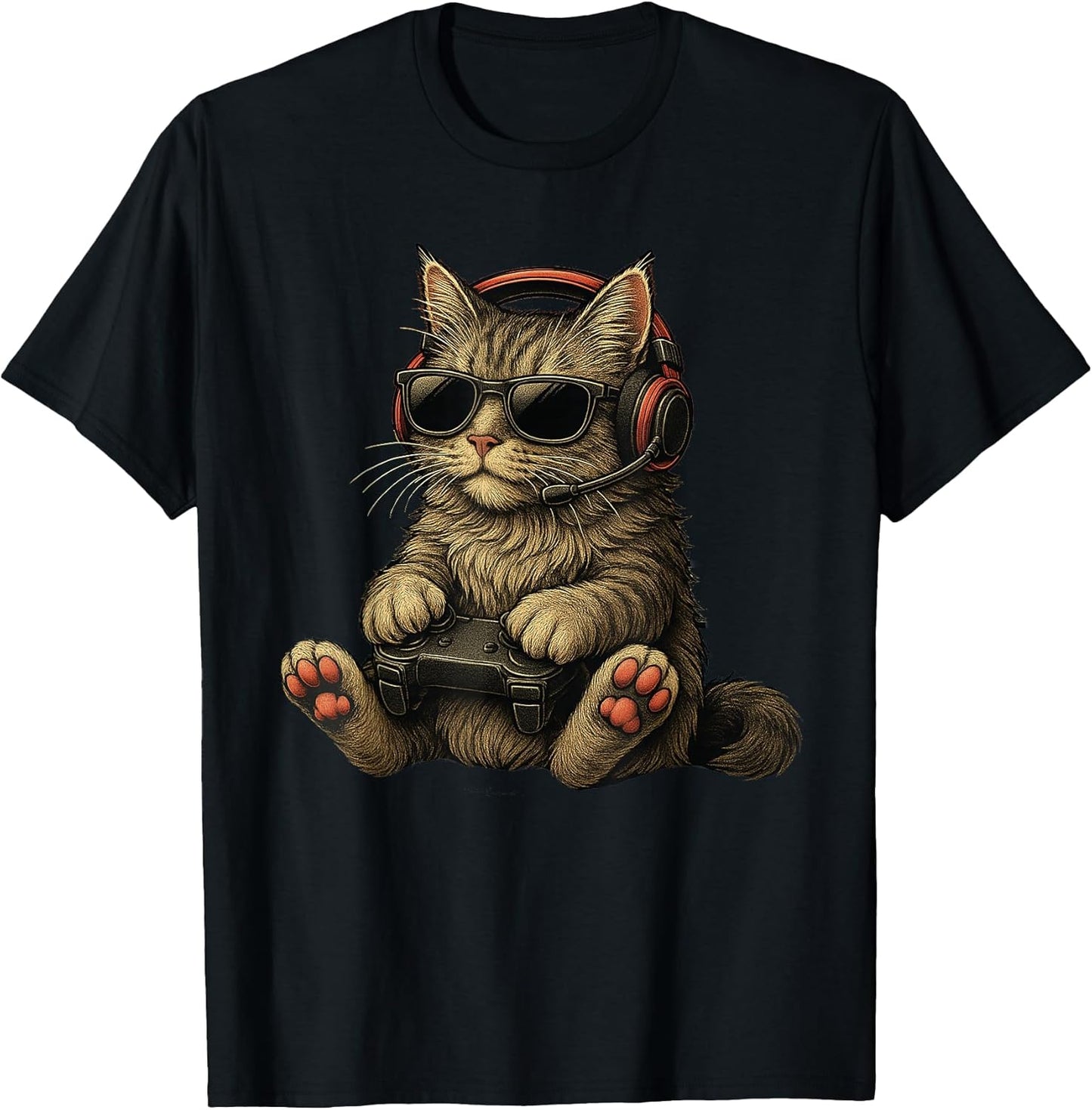 Kitten Cat Playing Video Games Vintage Funny Cat Gaming T-Shirt