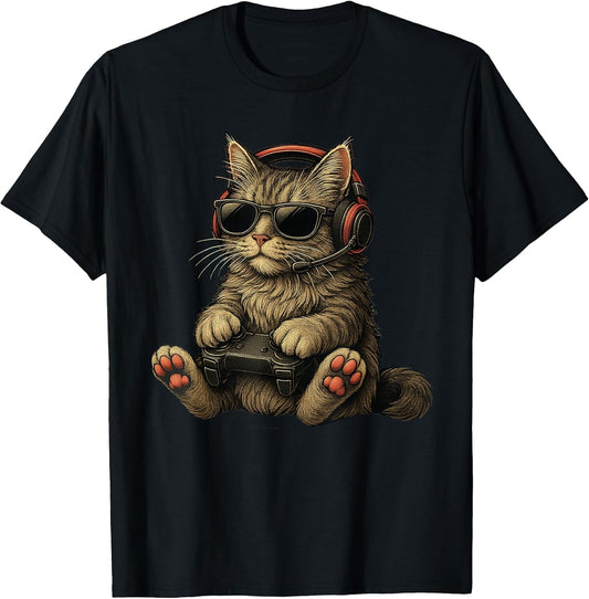 Kitten Cat Playing Video Games Vintage Funny Cat Gaming T-Shirt