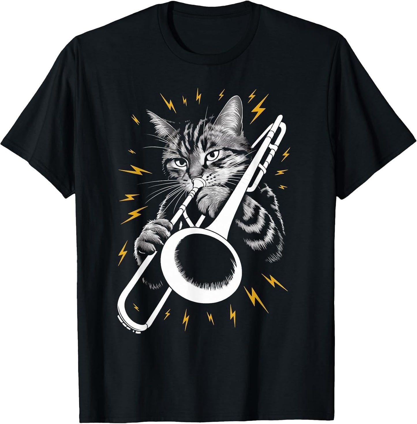Musik Cat Playing Trombone instrument on Cat Trombonist T-Shirt